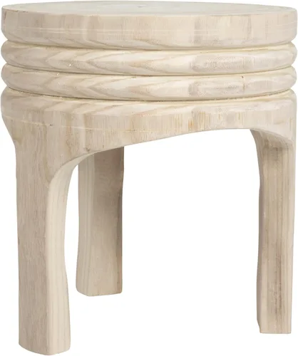 Vista 7 de Creative Co-Op Boho Hand-Carved Paulownia Wood Stool, Natural