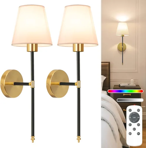 Vista 22 de NIORSUN Juego de 2 apliques de pared con pilas de 13.8 pulgadas, luces de pared recargables negras con bombillas desmontables regulables de 5200 mAh