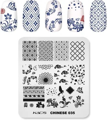 Placas de estampado de uñas Poemas chinos Serie de estilo de flores Plantilla de estampado de uñas Placa de imagen Arte de uñas Herramienta de 035