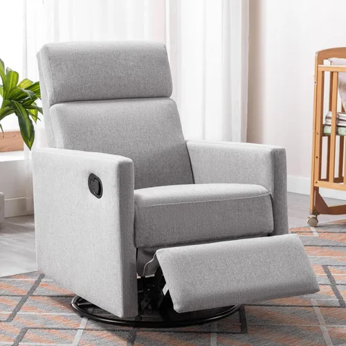 LUMISOL Silla reclinable giratoria para adultos, silla deslizante giratoria para guardería, sofá individual reclinable manual, tapizada en lino, con