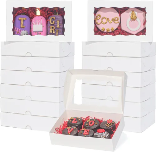 Vista 5 de RomanticBaking Paquete de 12 cajas de galletas autoemergentes para 2 galletas de 7 x 4 3/8 pulgadas x 1 1/2 pulgadas, cajas de panadería de papel
