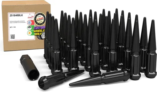 Vista 28 de Wheel Accessories Parts SRT Viper - 24 tuercas de punta de 1/2 a 20 roscas de 4.40 pulgadas de largo, cromadas negras, 7/8 pulgadas y 13/16