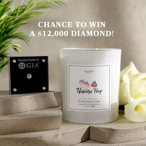 Vista 6 de Vela sorpresa de algodón de azúcar de unicornio + diamante en el interior, velas Foreverwick, velas perfumadas de soja, regalos para mujeres, vela
