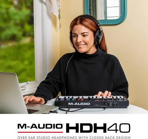 Vista 8 de M-AUDIO HDH40 - Auriculares de estudio sobre la oreja con diseño de parte trasera cerrada, diadema flexible y cable de 2.7m para monitoreo