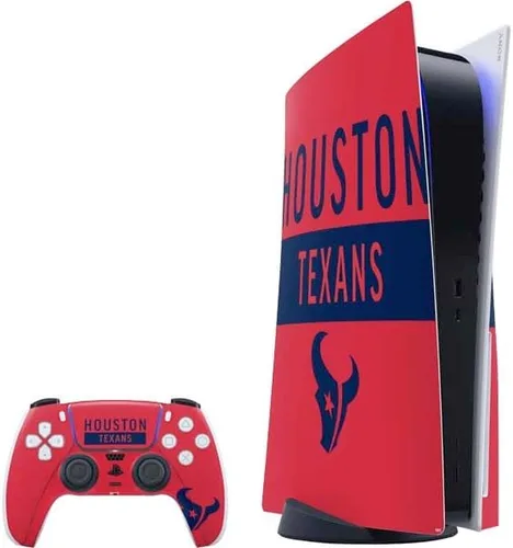 Vista 10 de Skinit Calcomanía para juegos compatible con PS5 Bundle – Diseño de logotipo grande con licencia oficial de los Houston Texans de la NFL