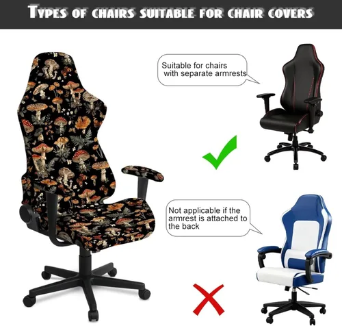 Vista 7 de Funda para silla de jugador de hongos, funda para silla de computadora, 4 piezas, con cremallera, con reposabrazos, para estudio en casa, helechos