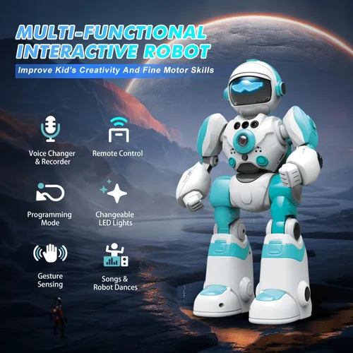 Vista 3 de VATOS Juguetes robot para niños, 2 piezas de robot de control remoto con control de grabación de voz y detección de gestos, funciones de baile