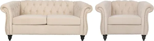 Vista 76 de RARZOE Moderno juego de sofá de 2 piezas, naranja, espuma, sofá biplaza y sofá Chesterfield