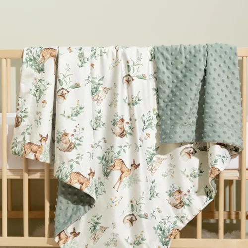 Vista 2 de PHF Minky - Manta de bebé para niños, 30 x 40 pulgadas, suave, de doble capa, con animales del bosque, manta de recepción para cama neutral, bebé