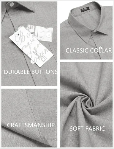 Vista 5 de COOFANDY Men's Linen Shirts Casual Button Down Short Sleeve Summer Beach Dress Shirt