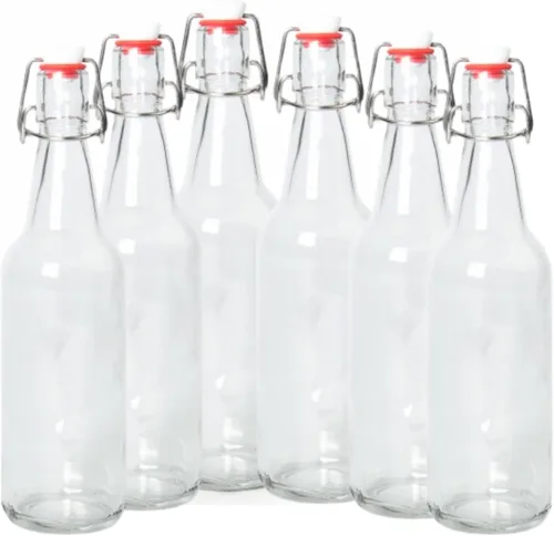ICE N COLD Paquete de 6 unidades transparentes de 16 a 20 onzas con sello de silicona hermético con tapa abatible, para bebidas, aceite, vinagre,