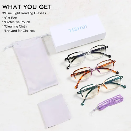 Vista 6 de Blue Light Blocking Reading Glasses for Women Cute Computer Readers Rectangular Lightweight Cheaters Glasses 3 Pack