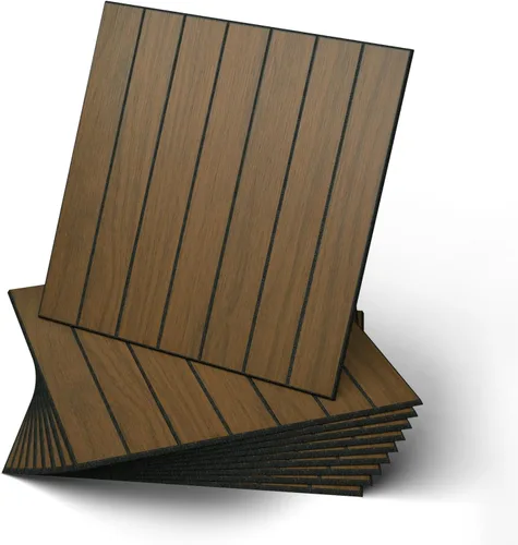 WADILE Paneles de pared de listones de madera para despegar y pegar, de 12"x12" (30×30cm), decorativo, PVC, insonorizado, autoadhesivo, para sala de