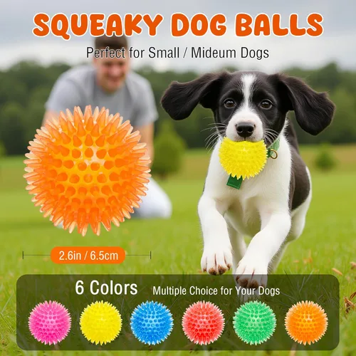 Vista 2 de Labeol Bolas chirriantes resistentes de 2.6 pulgadas para perros, paquete de 6 juguetes masticables para cachorros, juguetes para dentición, pelotas