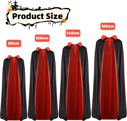 Vista 3 de Oubest Disfraz de vampiro con capa reversible y orejas de dientes de vampiro, disfraz unisex de Drácula para Halloween