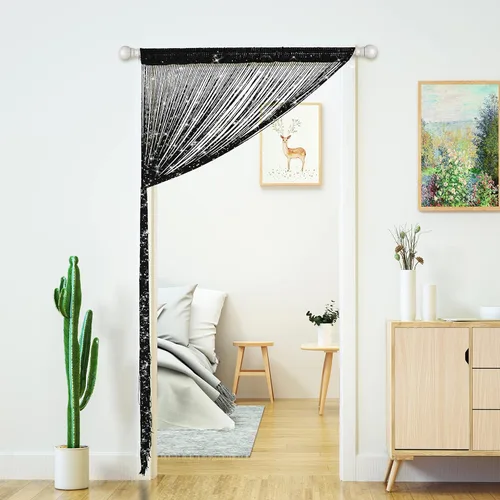 Vista 7 de 2 cortinas con tiras para puerta, divisor de sala de estar, dormitorio, puerta, colgante, decoración de lentejuelas hippie con flecos, cortinas