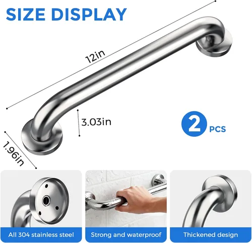 Vista 2 de Paquete de 2 barras de agarre para ducha, barra de agarre de baño de acero inoxidable, mango de ducha, barras de seguridad para silla de ducha