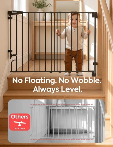 Vista 6 de Babelio Puerta de bebé extraíble y sin barra inferior, montada en hardware de 29-43 pulgadas (requiere taladro) Paseo ancho Puerta de seguridad