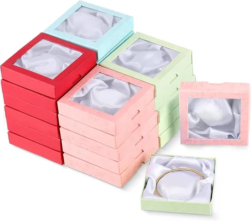 Tuanse 24 cajas de regalo de joyería de 3.5 x 3.5 x 0.8 pulgadas, cajas de regalo cuadradas de cartón con tapas transparentes, cajas de regalo