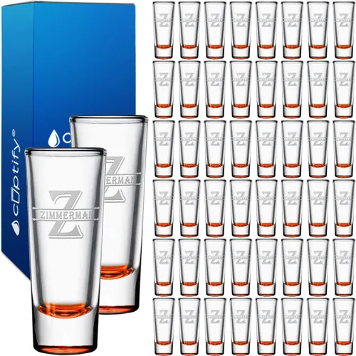 Vista 98 de Vaso de chupito personalizado con fondo negro personalizado de 2 oz, vasos de chupito cordiales con inicial y nombre en script dividido