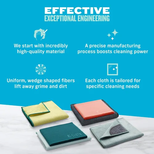 Vista 6 de E-Cloth 6 piezas esenciales de limpieza para el hogar, contiene múltiples paños de limpieza de microfibra para un vidrio limpio sin rayas, ventana