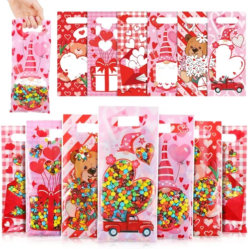 Vista 12 de Pasimy 60 bolsas de regalo de verano, bolsas de celofán de plástico a granel con ventana transparente, pequeñas bolsas de regalo para Halloween