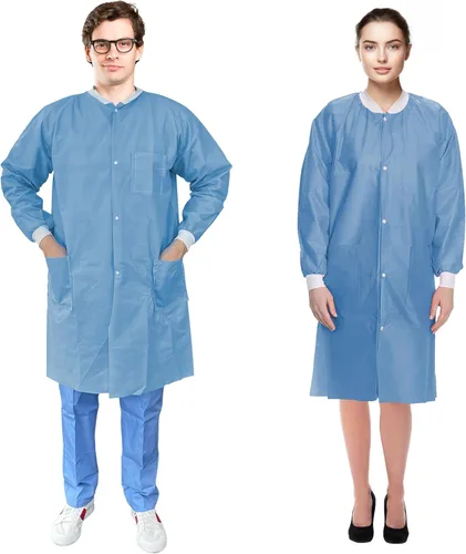 Vista 11 de EZGOODZ Abrigo de laboratorio desechable de 43 pulgadas de largo, mediano. Paquete de 10 abrigos de laboratorio desechables SMS morados