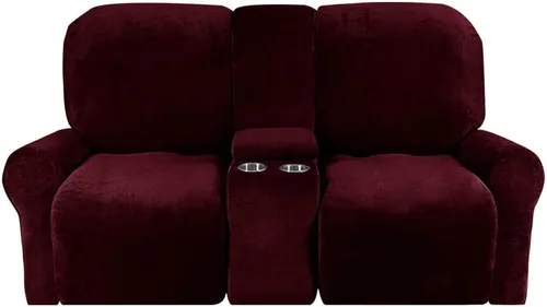 Vista 32 de Aedlcal Funda reclinable para sofá biplaza, 8 piezas de terciopelo elástico para sofá reclinable con consola central, funda de sofá reclinable de 2