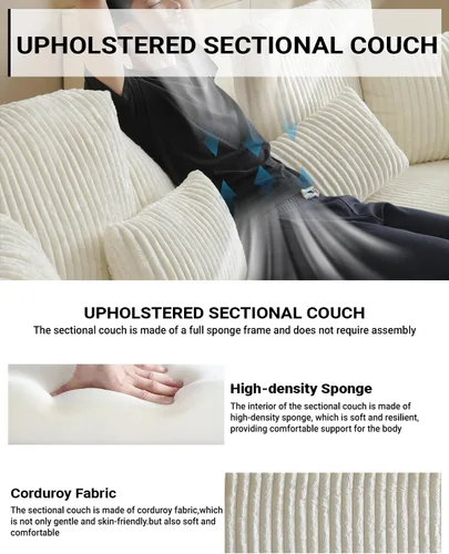 Vista 4 de Sofá modular de 110 pulgadas, sofá modular Cloud con asiento profundo, sofás tapizados sin hueso para sala de estar, sofá modular moderno