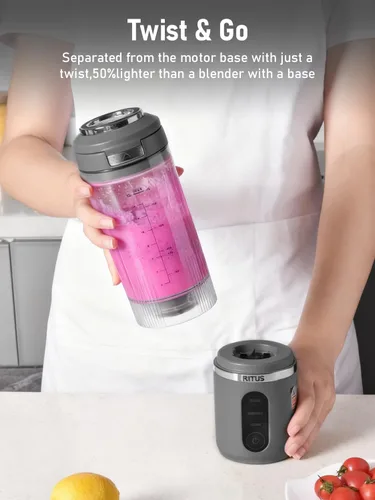 Vista 2 de RITUS VORTEX Pro - Licuadora portátil con recipiente extraíble para licuadoras de hielo, 3 programas, sin BPA, de 20 onzas, anillo magnético, apto