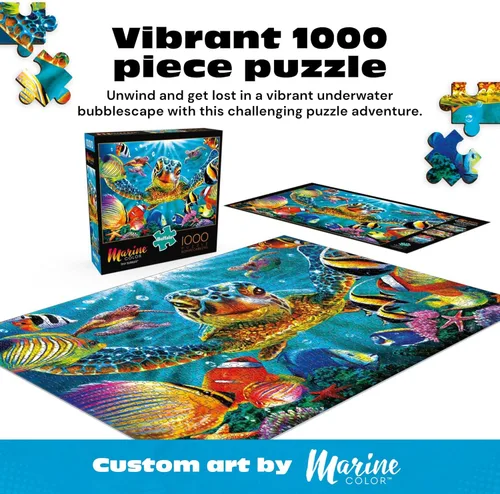 Vista 2 de Buffalo Games - Tiny Bubbles - Steve Sundram - Rompecabezas de 1000 piezas para adultos - Escena submarina vibrante - Rompecabezas desafiante