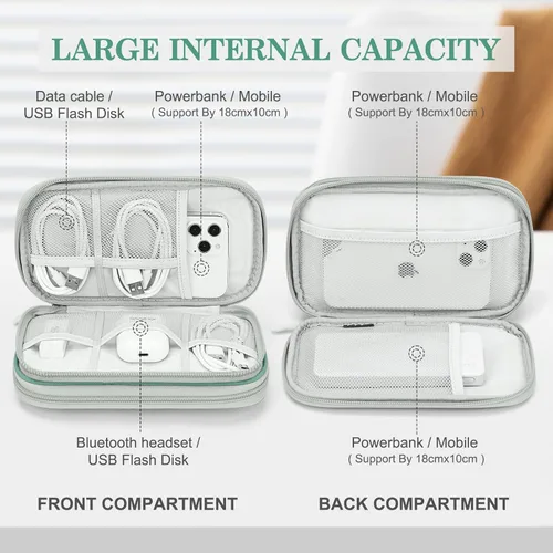 Vista 222 de FYY Organizador para accesorios electrónicos, para viajes, para cables, celular y cargadores, estuche portátil, impermeable, doble capa, bolsa