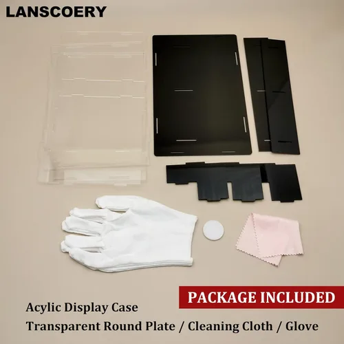 Vista 8 de LANSCOERY vitrina de acrílico transparente, soporte de 3 niveles con base negra, escaparate de protección a prueba de polvo para figuras