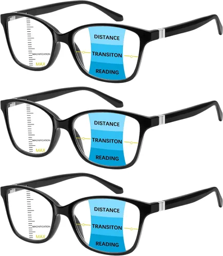 3 Pack Progressive Multifocus Reading Glasses Blue Light Blocking Multifocal Readers for Women Men with Spring Hinge