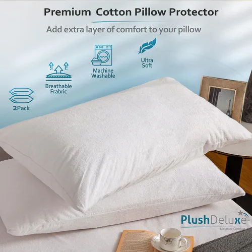 Vista 3 de Juego de 2 protectores de almohada impermeables de alta calidad, tamaño estándar de 20 x 28 pulgadas, funda de almohada con cremallera hecha