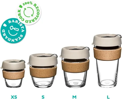 Vista 6 de KeepCup Brew Cork - Taza de café reutilizable de vidrio templado y corcho natural, M 12 oz/340 ml - Negro