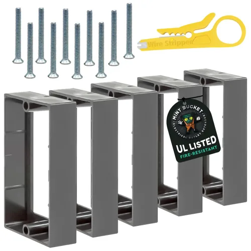Mint Bucket Brands Extensores de caja de salida de una sola banda de 3/4 pulgadas, listado UL, incluye tornillos y herramienta pelacables, extensor