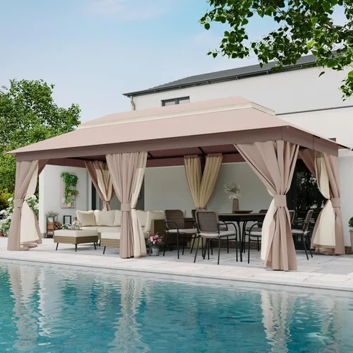 Vista 13 de LAUSAINT HOME Gazebo semipermanente de 8 x 8 pies con pernos de expansión, tienda de campaña resistente para exteriores con techo doble, mosquiteras