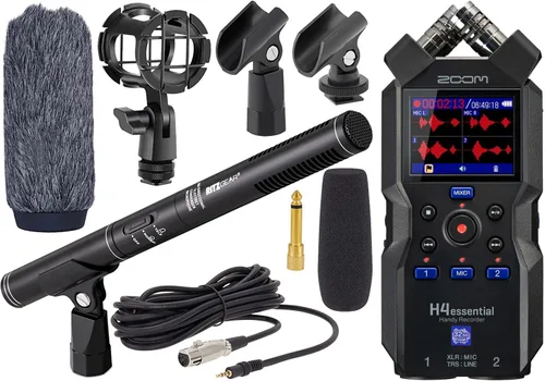 Zoom H4essential - Grabadora H4n de 4 pistas con micrófono profesional de video, cine y radiodifusión para cine en interiores y exteriores,