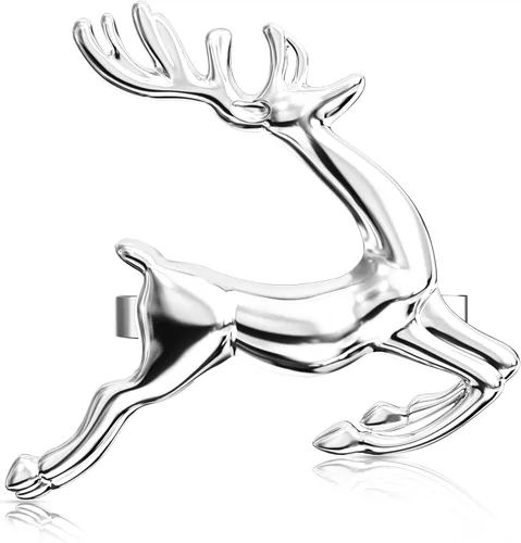 Vista 8 de ZeeDix Juego de 8 servilleteros dorados de renos navideños, anillo para servilletas de tela para decoración de mesa de cena navideña