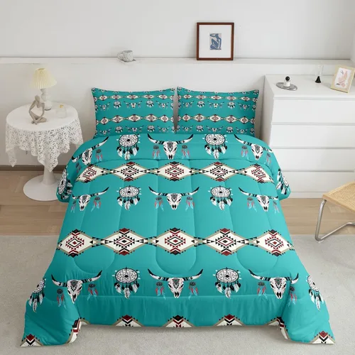 Vista 21 de Juego de ropa de cama con relleno de edredón con diseño de caballo y atrapasueños para niños, adolescentes y hombres, juego de edredón con estampado
