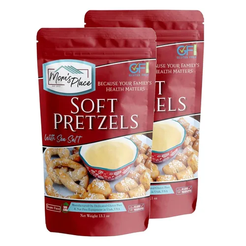 Mom's Place Pretzels suaves sin gluten con mezcla de sal marina, kit de fabricación de pretzels suaves (13.1 onzas (paquete de 2), pretzels)