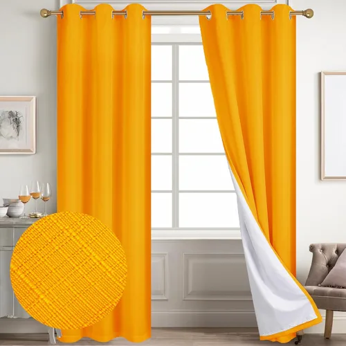 Vista 98 de Diraysid Cortinas 100% opacas de lino negro para dormitorio, con ojales, aislamiento térmico, cortinas de oscurecimiento de habitación