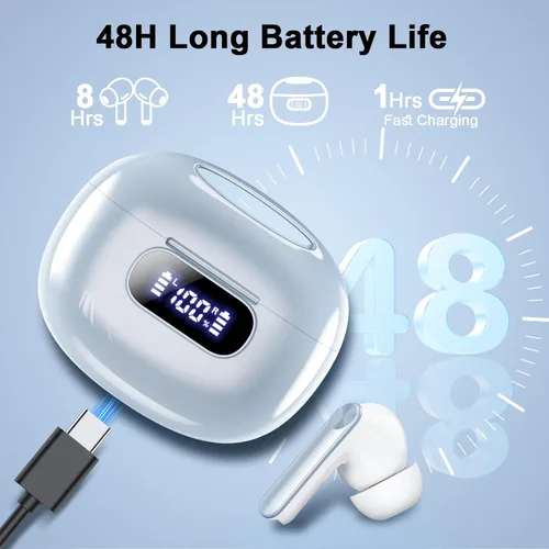 Vista 4 de Wekily Auriculares inalámbricos, auriculares Bluetooth 5.3 con pantalla de alimentación LED, auriculares inalámbricos 2025, estéreo de alta