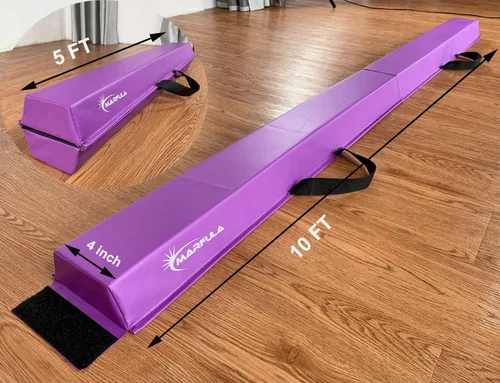Vista 2 de MARFULA 6 FT 8 FT 9 FT 10 FT Balance Beam Folding Floor Gymnastics Equipment for Kids, Non Slip Base, Gymnastics Beam for Training Home Gym Use