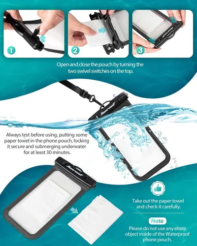 Vista 5 de Hiearcool - Funda impermeable IPX8, universal y compatible con celular iPhone 12, Pro 11, Pro Max, XS, Max, XR, X, 8, 7, Samsung Galaxy S10, S9