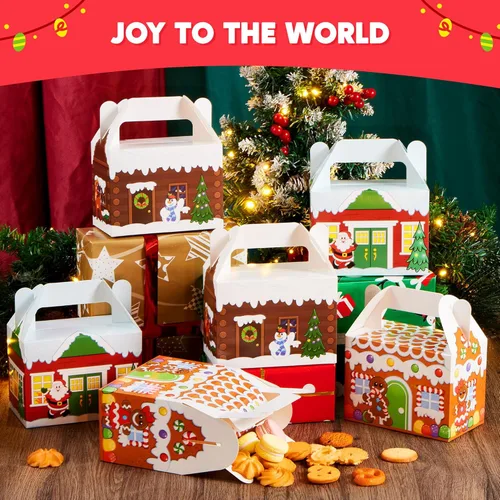 Vista 7 de JOYIN 24 PCS Cajas de Cartón 3D de Casa de Navidad para Golosinas de Regalo Navideño, Cajas de Papel para Golosinas, Suministros para Obsequios