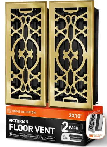 Vista 11 de Home Intuition Cubiertas de ventilación de piso victoriano de 2X12 pulgadas, registro de piso con cubierta de malla, trampa de calor y aire