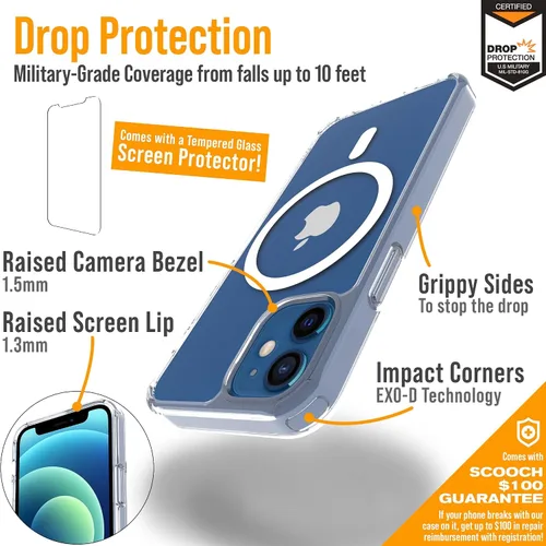 Vista 4 de Scooch para MagCase Compatible con iPhone 12 Mini Incluyendo MagRing 2.0, Soporte para Teléfono Compatible con MagSafe y Pata de Soporte Transparente