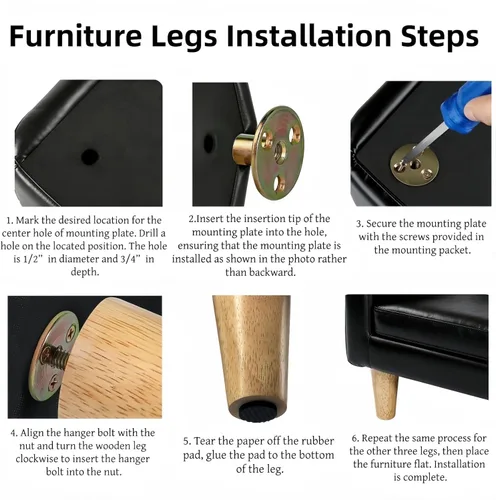 Vista 6 de WEICHUAN Patas de repuesto de madera maciza de caucho de 4", para sofá, sillón, otomana, sofá de dos plazas, mesa de café, gabinete, patas de madera